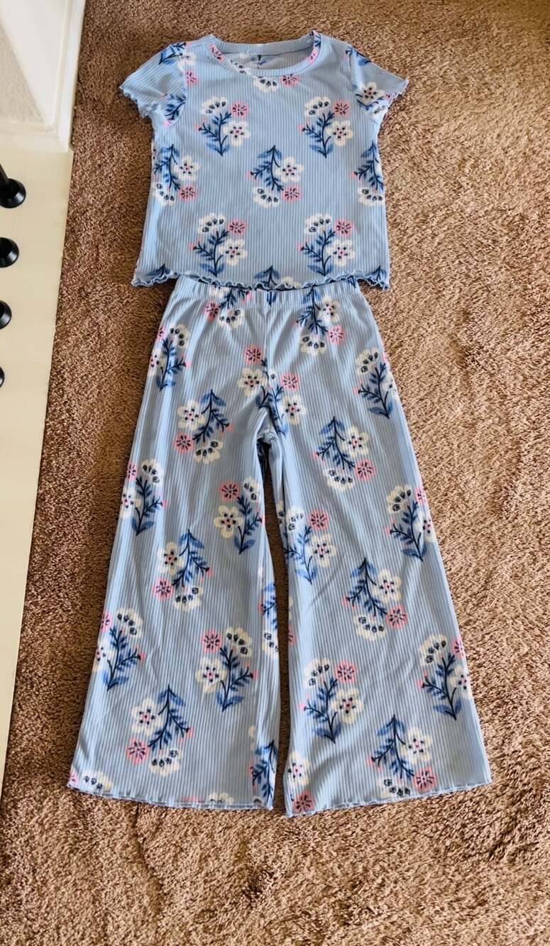 Carter's Girls Blue Floral Ribbed Top and Pants 2-Piece Set
